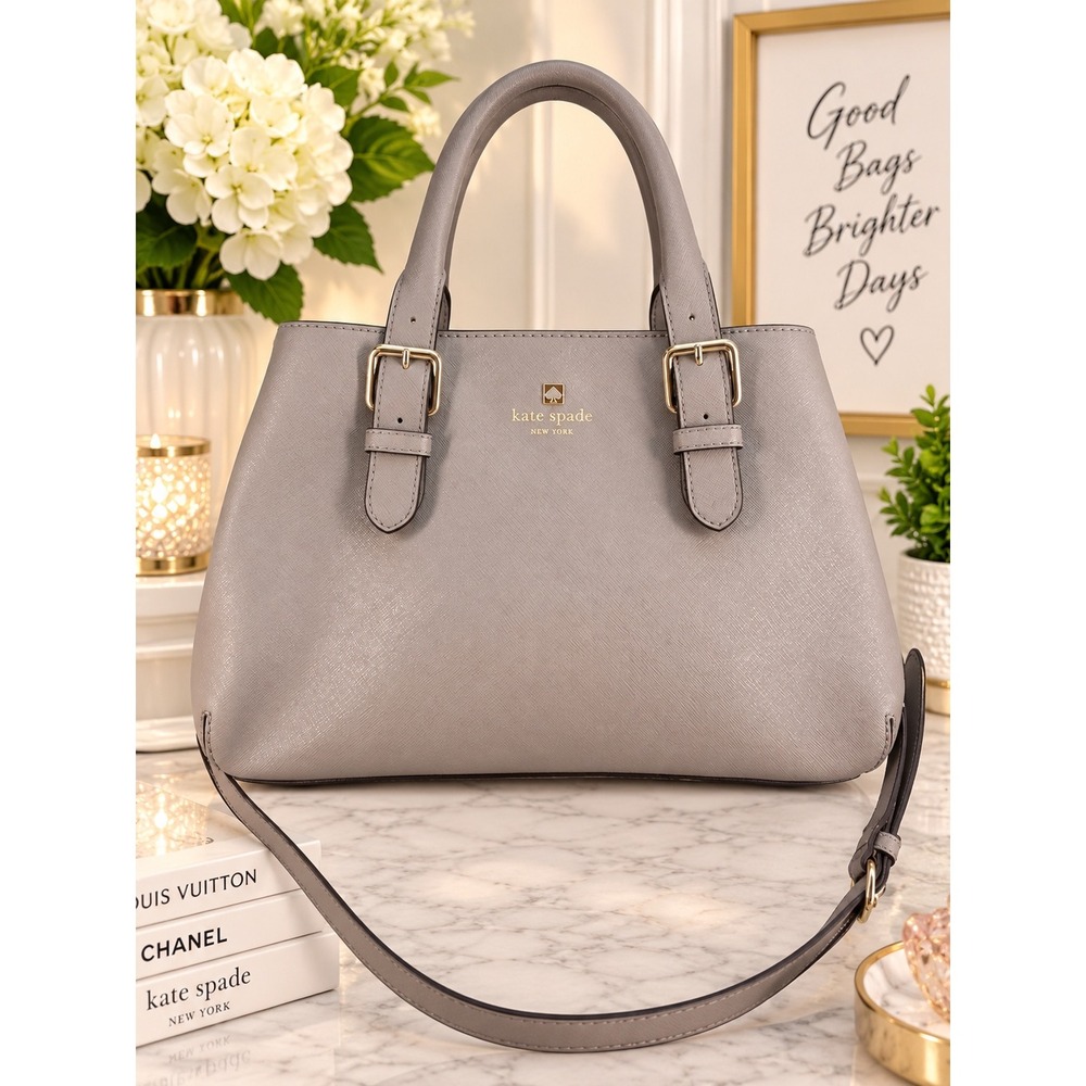 Kate Spade New York Grey Saffiano Leather Satchel Crossbody Bag PXRU6669